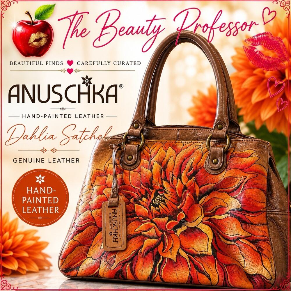 Anuschka Dahlia Satchel Hand-Painted Genuine Leather Floral Tote Purse💞